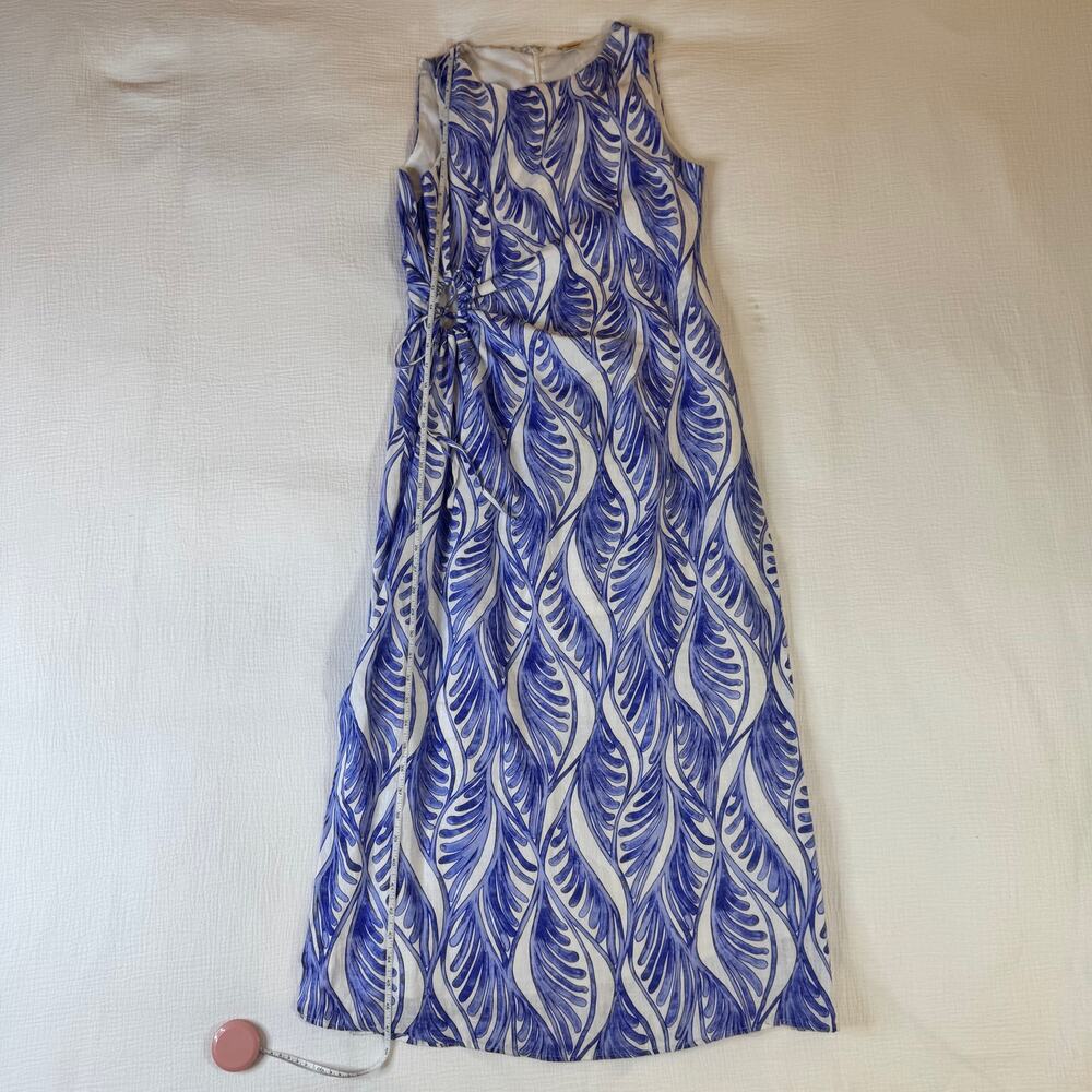 Magaschoni Linen Dress White Blue Summer Women’s 6 Cut Out Resort Wear Vacation - Picture 7 of 16